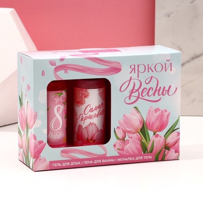 Подарочный набор косметики &laquo;Яркой весны!&raquo;, гель для душа 100 мл, пена для ванны 100 мл, мочалка, ЧИСТОЕ СЧАСТЬЕ