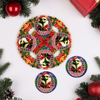 Набор "Синяя подкова", подставка под горячее и 2 подстаканника, D-20,5 см Набор "Синяя подкова", подставка под горячее и 2 подстаканника, D-20,5 см