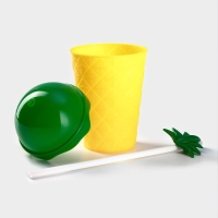 Стакан пластиковый с трубочкой и крышкой Доляна &laquo;Ананас&raquo;, 450 мл, цвет жёлтый