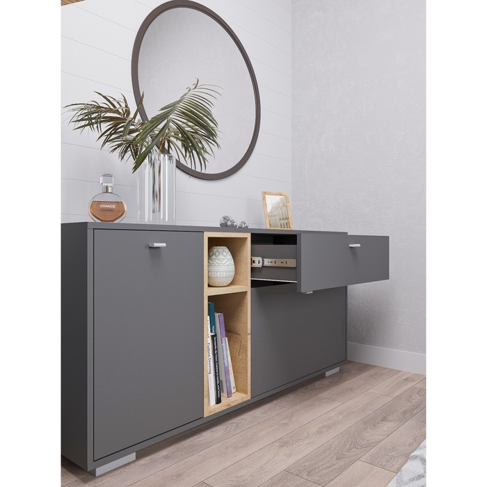 Комод Ланс, 1314х430х647, Графит/Дуб бунратти Комод Ланс, 1314х430х647, Графит/Дуб бунратти