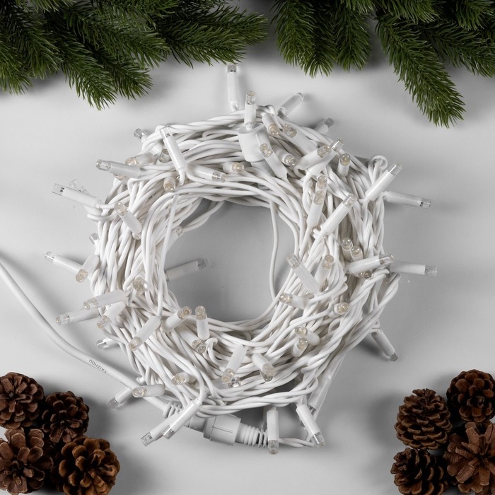 Гирлянда «Нить» 10 м, IP65, УМС, белая каучуковая нить, 100 LED, свечение тёплое белое, мерцание, 220 В Гирлянда «Нить» 10 м, IP65, УМС, белая каучуковая нить, 100 LED, свечение тёплое белое, мерцание, 220 В