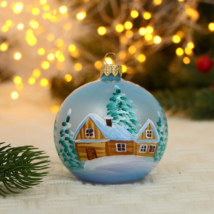 Ёлочный шар d-8 см "Зимняя деревушка" ручная роспись, микс