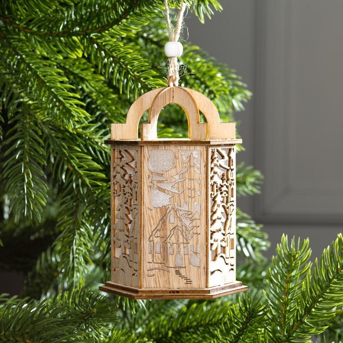 Ёлочная игрушка &laquo;Фонарь с домиком&raquo;, от батареек, свечение тёплое белое