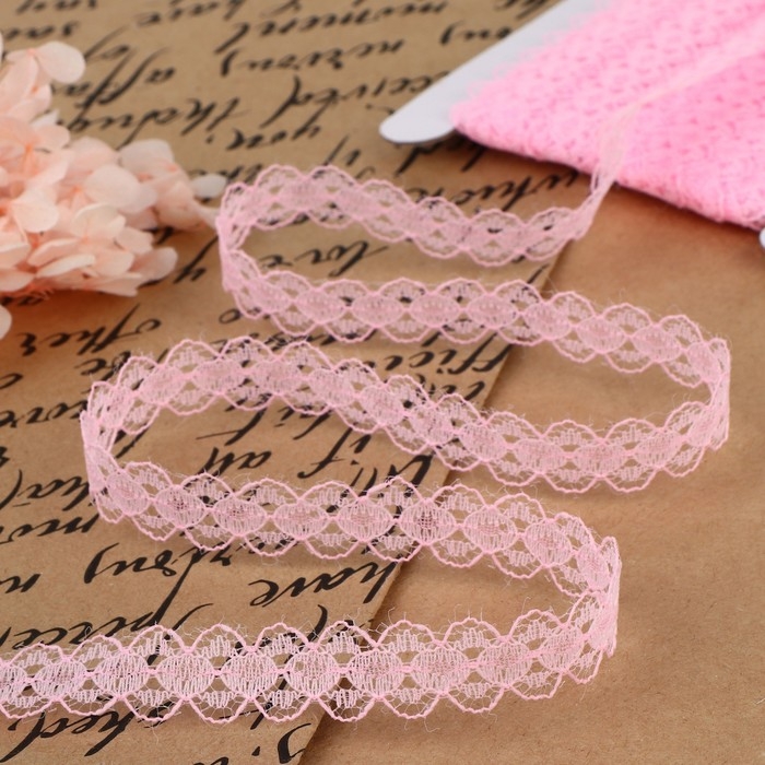 Кружево капроновое, 15 мм &times; 10 &plusmn; 1 м, цвет розовый