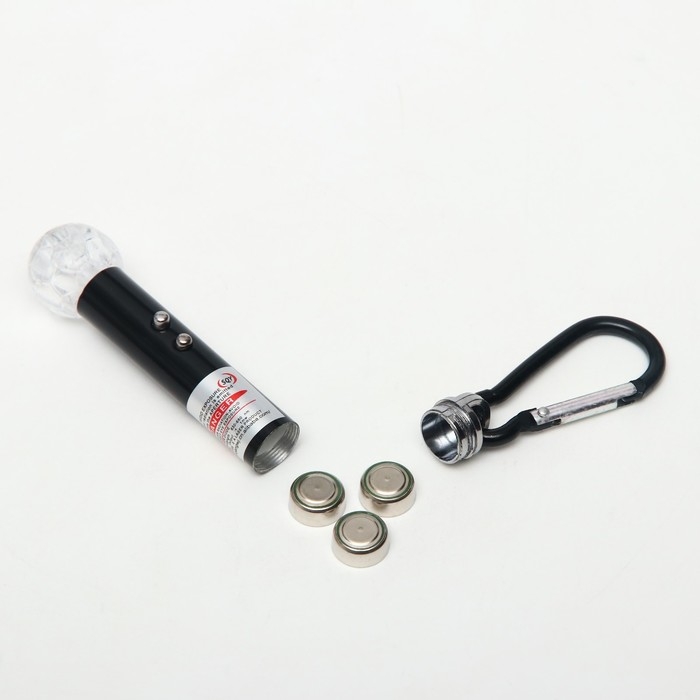 Лазерная указка, с карабином, 2 LED, 4 режима, 8.5 х 2 см, черная Лазерная указка, с карабином, 2 LED, 4 режима, 8.5 х 2 см, черная