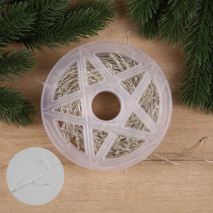 Гирлянда «Мишура» 20 м роса, IP44, серебристая нить, 600 LED, 8 режимов, свечение белое, 18 В Гирлянда «Мишура» 20 м роса, IP44, серебристая нить, 600 LED, 8 режимов, свечение белое, 18 В