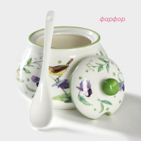 Сахарница фарфоровая с ложкой Доляна &laquo;Зелёный сад&raquo;, 320 мл, 10&times;9 см