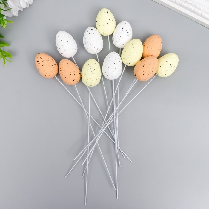Декор пасхальный на палочке Декор пасхальный на палочке "Перепелиные яички" набор 12 шт МИКС 2,5х3,5 см