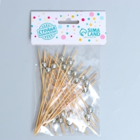 Шпажка для канапе &laquo;Бусина&raquo;, бамбук, набор 24 шт., цвет серый