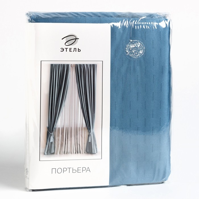 Штора портьерная Этель "Штрихи"цв.синий,на шторн.ленте 130*300 см,100% п/э