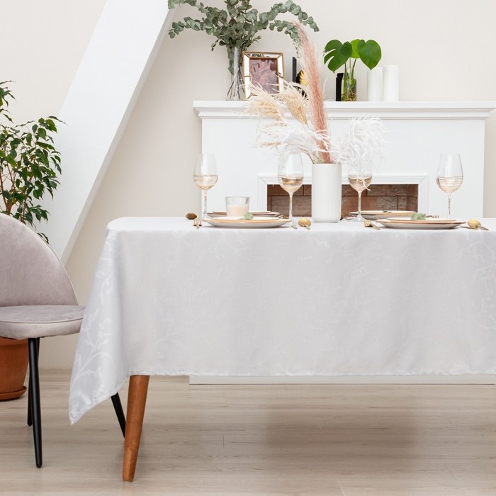 Скатерть Этель "Ветвь" цв.серебро, 142*220 +/-3 см, 115 &plusmn;10 гр,100%