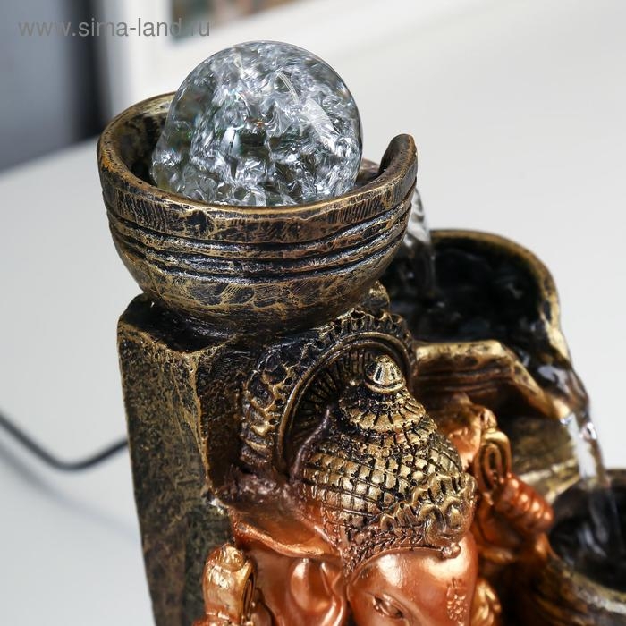 Фонтан настольный от сети, подсветка "Ганеша у водопада с чашами" 28х19,5х19,5 см