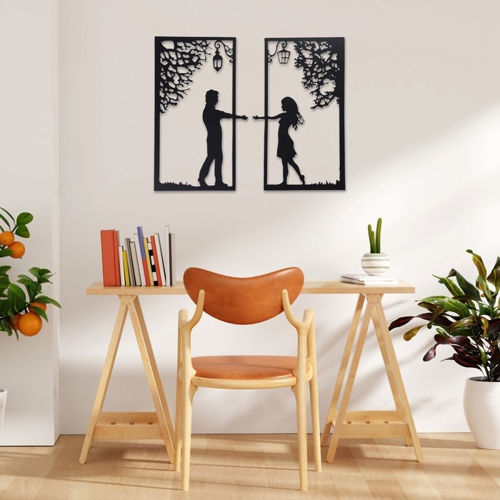 Декорация настенная для интерьера, панно на стену из дерева Декорация настенная для интерьера, панно на стену из дерева "Свидание", 2 модуля