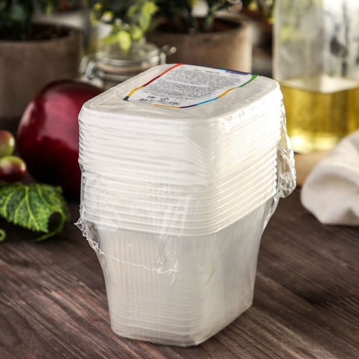Контейнер пластиковый одноразовый с крышкой, 10 шт, 350 мл, 10,8&times;8,2&times;7 см, цвет прозрачный