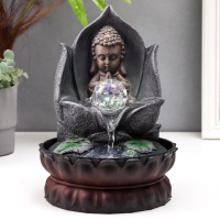 Фонтан настольный от сети, подсветка "Маленький будда в лотосе" серый мрамор 30х20,5х20,5 см Фонтан настольный от сети, подсветка "Маленький будда в лотосе" серый мрамор 30х20,5х20,5 см