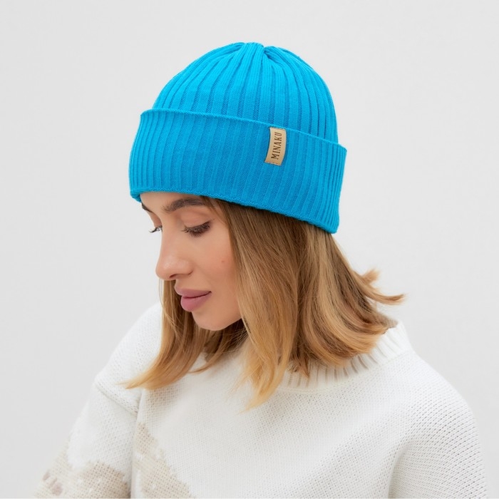 Шапка женская MINAKU Шапка женская MINAKU "Бини" цвет бирюза, размер 56-58