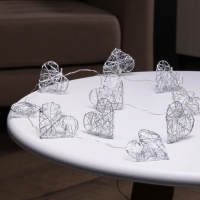 Гирлянда &laquo;Нить&raquo; роса 4.5х3 см, с насадками &laquo;Сердце&raquo;, IP20, серебристая нить, 10 LED, батарейки ААх2 (не в комплекте), свечение тёплое белое