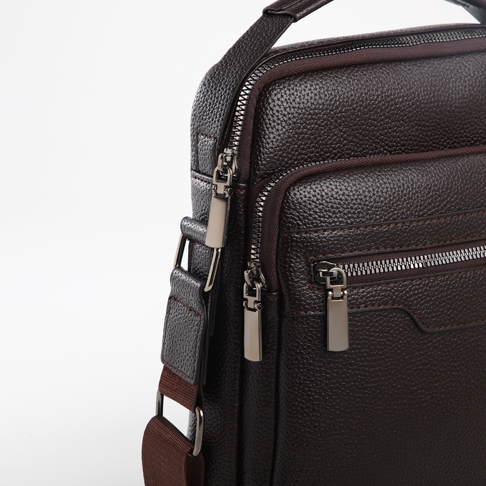 Сумка мужская через плечо TEXTURA, 3 наружных кармана, цвет коричневый