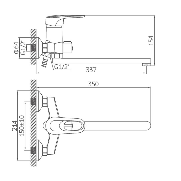Cмеситель для ванны Accoona A7130A, однорычажный, с душевым набором, латунь, сатин