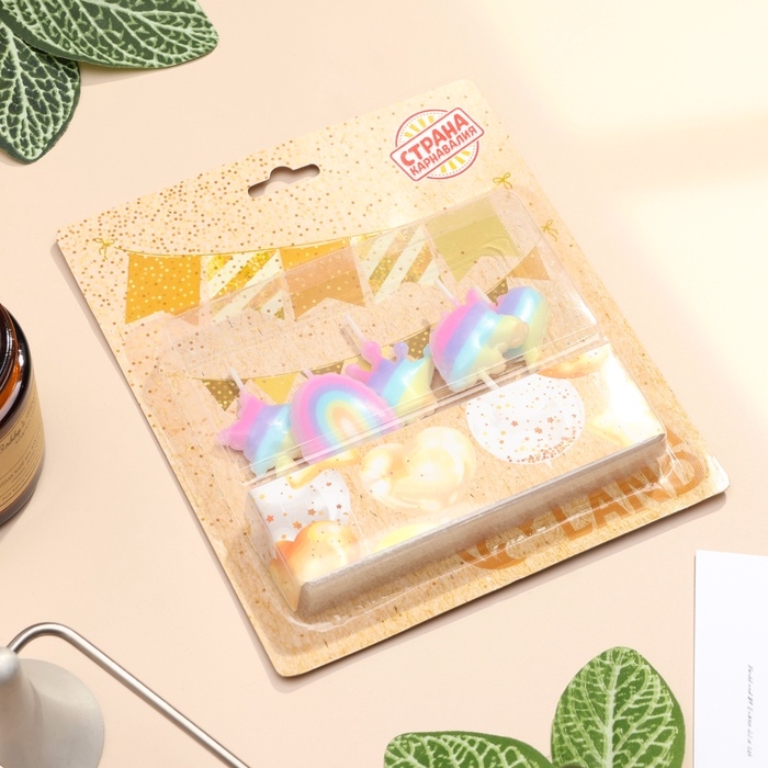 Набор свечей для торта, 5 шт Набор свечей для торта, 5 шт "Детская радужная вечеринка", разноцветные