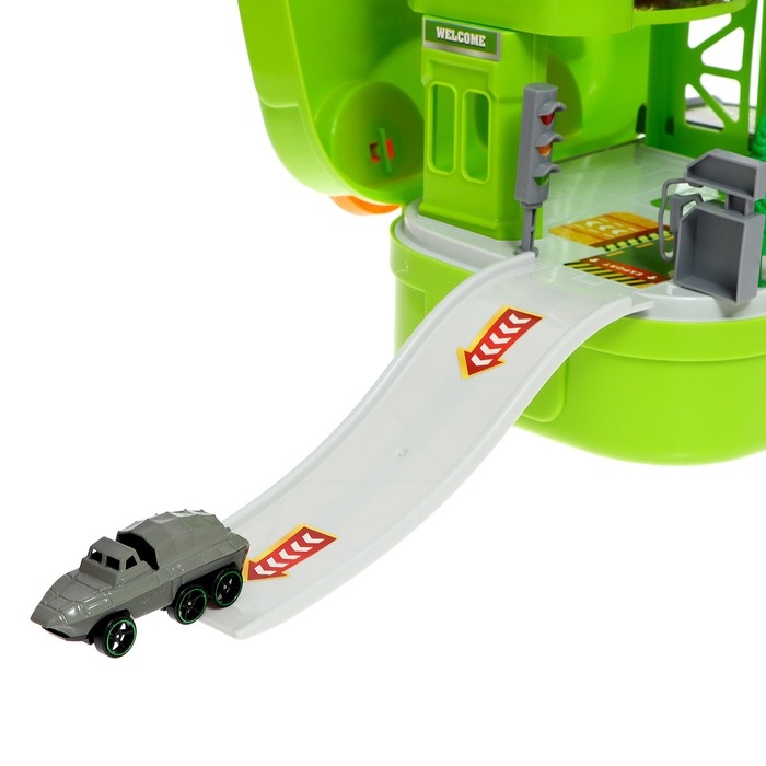 Парковка &laquo;Динозавр&raquo;, в рюкзаке, с вертолётной площадкой, 1 динозавр, 1 машина