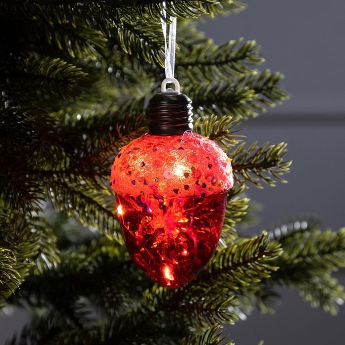 Ёлочный шар &laquo;Жёлудь красный&raquo;, батарейки, 4 LED, свечение тёплое белое