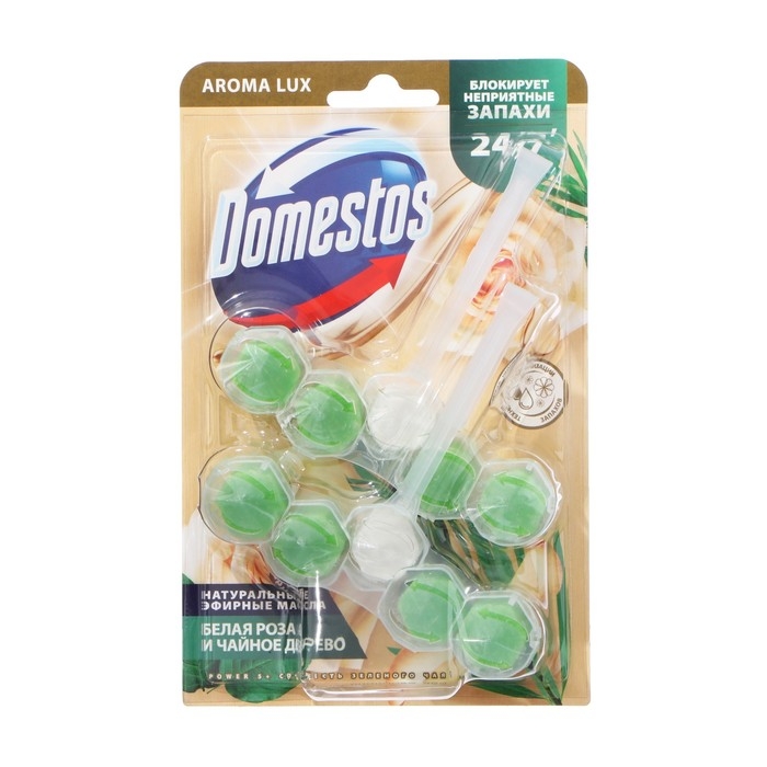 Блок для очищения унитаза DOMESTOS Power 5 DUO белая роза и чайное дерево, 100 гр Блок для очищения унитаза DOMESTOS Power 5 DUO белая роза и чайное дерево, 100 гр