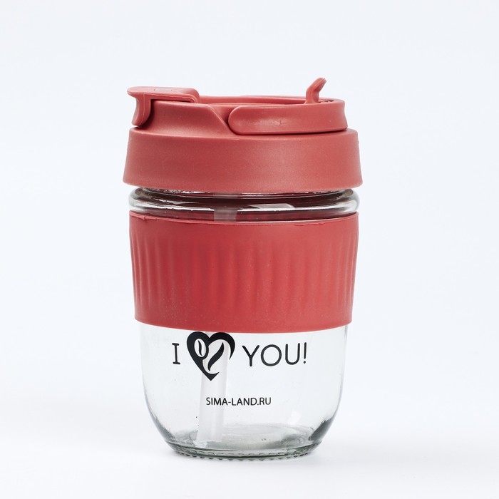 Стакан с крышкой &laquo;Love You&raquo;, 350 мл, стекло