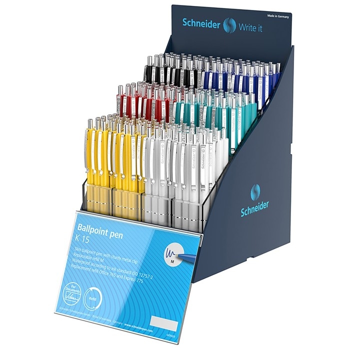 Ручка шариковая автоматическая Schneider Ручка шариковая автоматическая Schneider "K15", чернила синие, узел 1,0мм, корпус микс, дисплей, под логотип