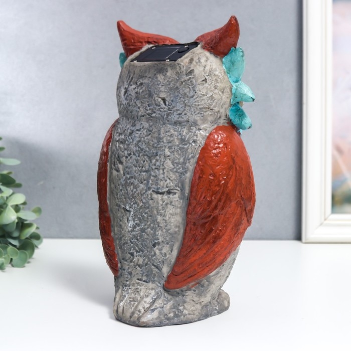 Сувенир полистоун свет "Филин с суккулентами" от солнечной батареи 26,5х15,5 см