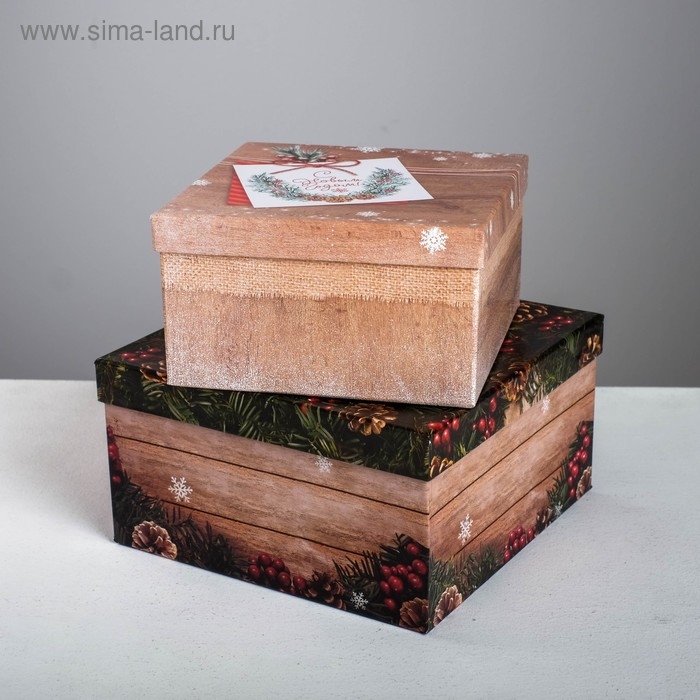 Набор подарочных коробок 6 в 1 &laquo;Деревянный&raquo;, 10 х 10 х 6 - 20 х 20 х 11 см , Новый год