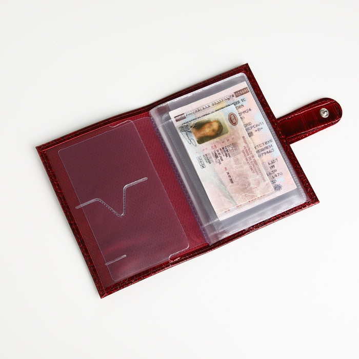 Обложка для автодокументов на кнопке, TEXTURA, цвет бордовый Обложка для автодокументов на кнопке, TEXTURA, цвет бордовый