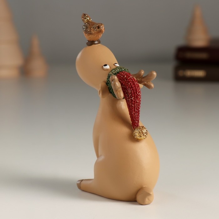 Сувенир полистоун Сувенир полистоун "Милый лось с птчикой на носике" 6,5х4х10 см