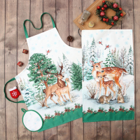 Набор подарочный "Этель" Новогодний лес, фартук, полотенце, прихватка