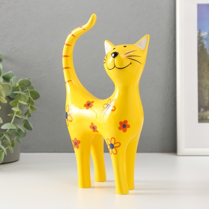 Сувенир керамика "Жёлтый кот в цветочках" 14,5х6,5х23,5 см