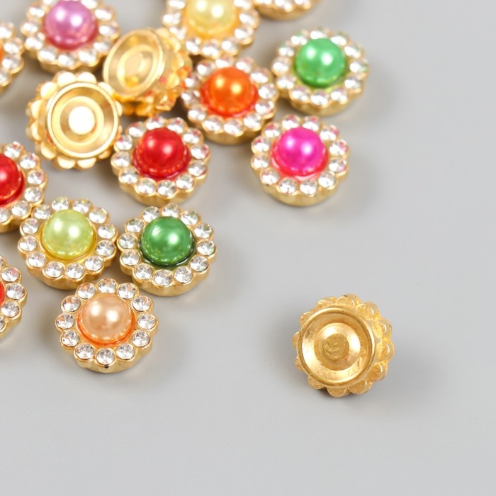 Декор для творчества пластик "Цветок-жемчужина цветные кристаллы" набор 20 шт 1,2х1,2 см