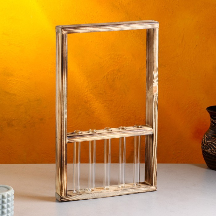 Кашпо деревянное 28&times;4.5&times;40 см с 5 колбами "Рамка Экстра", обжиг Дарим Красиво