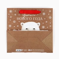 Пакет подарочный новогодний крафтовый квадратный &laquo;Новогодний мишка&raquo;, 22 х 22 х 11 см, Новый год