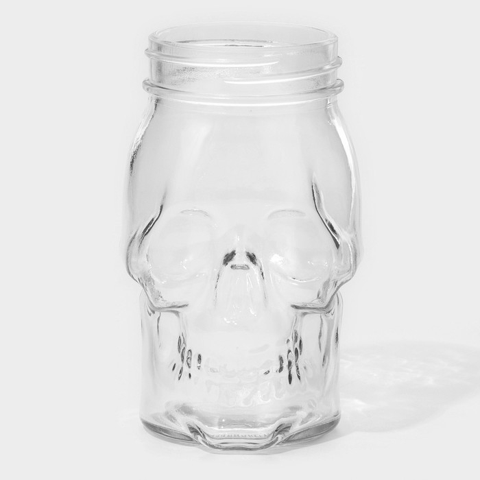 Кружка стеклянная с крышкой и трубочкой Доляна &laquo;Череп. Хэллоуин&raquo;, 400 мл, 9&times;14,5 см, цвет МИКС