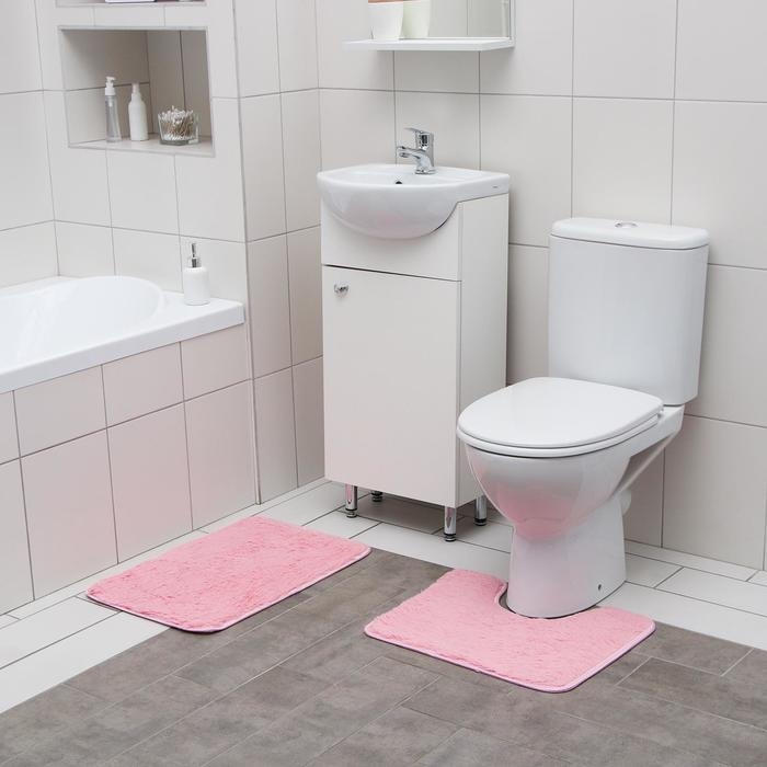 Набор ковриков для ванной и туалета Доляна «Пушистик», 2 шт, 38×40, 40×60 см, цвет розовый Набор ковриков для ванной и туалета Доляна «Пушистик», 2 шт, 38×40, 40×60 см, цвет розовый