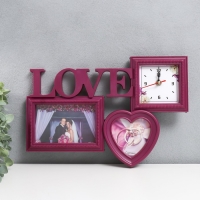 Фоторамка с часами "Любовь" 2 фото, бордовый Фоторамка с часами "Любовь" 2 фото, бордовый