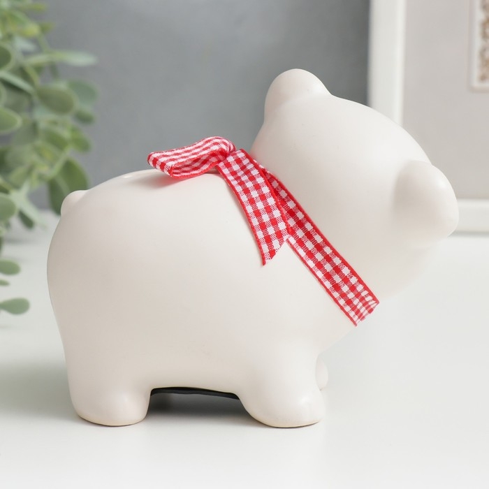Копилка керамика "Белый мишка с бантом" 10х11х6,3 см