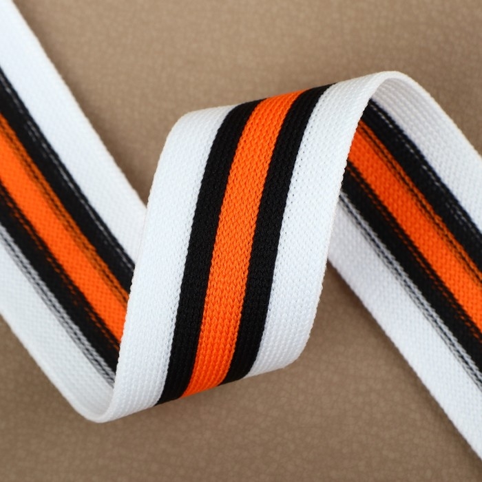 Тесьма трикотажная лампас 30 мм, 9,1 &plusmn; 0,5 м, цвет белый/чёрный/оранжевый