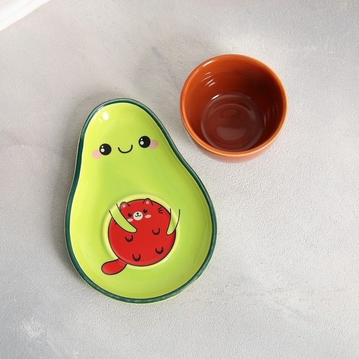 Чайная пара керамическая «Авокотя», кружка 100 мл, блюдце 14х10 см, цвет зелёный-коричневый Чайная пара керамическая «Авокотя», кружка 100 мл, блюдце 14х10 см, цвет зелёный-коричневый