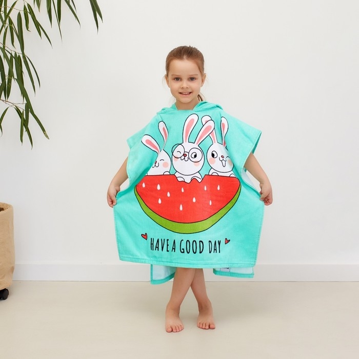 Полотенце-пончо детское махровое Крошка Я &laquo;Зайчики&raquo; 60х120см, 100% хлопок, 300гр/м2