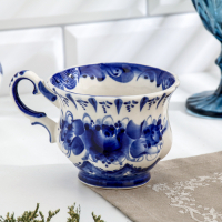 Чайная пара "Шатер", гжель, фарфор, 9х15 см Чайная пара "Шатер", гжель, фарфор, 9х15 см