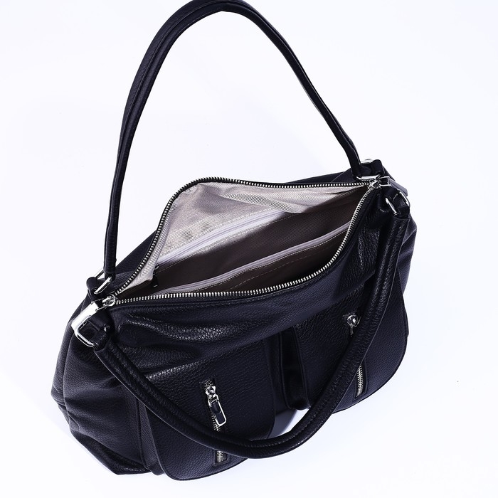 Сумка-тоут на молнии, 3 наружных кармана, цвет чёрный Сумка-тоут на молнии, 3 наружных кармана, цвет чёрный