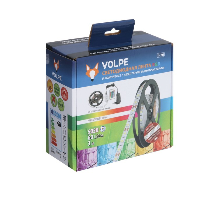 Комплект светодиодной ленты Volpe 3 м, IP20, SMD5050, 60 LED/м, 12 В, RGB Комплект светодиодной ленты Volpe 3 м, IP20, SMD5050, 60 LED/м, 12 В, RGB