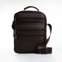 Сумка мужская на молниях, длинный ремень, цвет коричневый