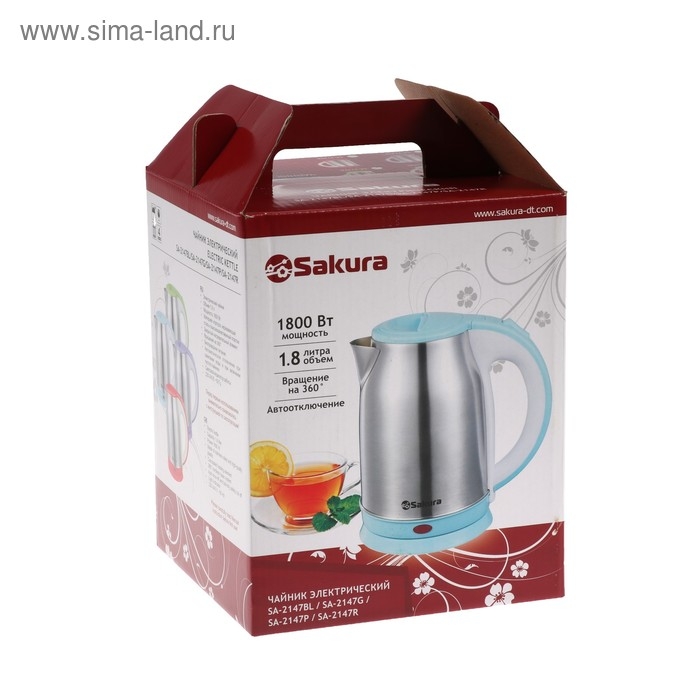 Чайник электрический Sakura SA-2147G, металл, 1.8 л, 1800 Вт, зеленый Чайник электрический Sakura SA-2147G, металл, 1.8 л, 1800 Вт, зеленый